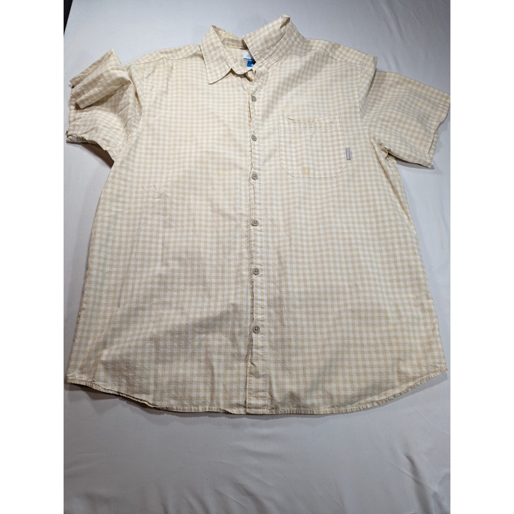 Columbia Casual sportwear Button Up Shirt Men's XL Yellow Plaid Cotton w/ Pocket